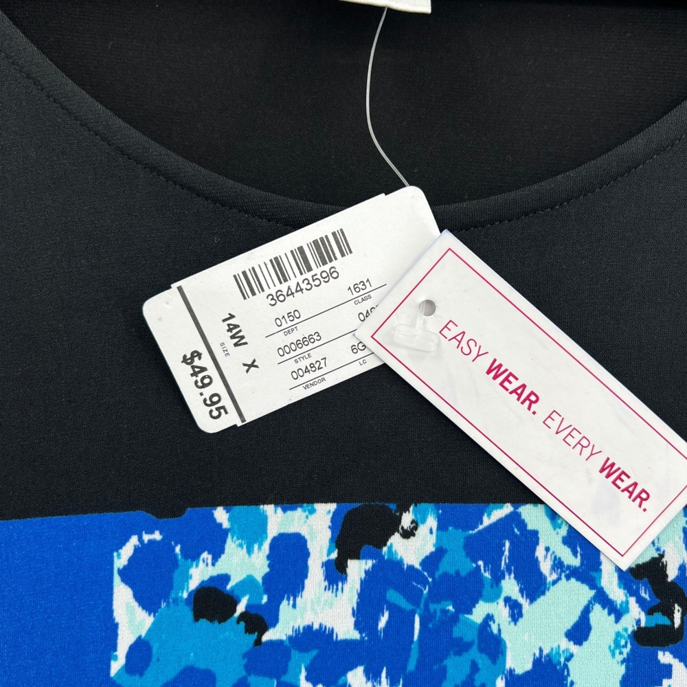CJ Banks Abstract Summer Top Womens 1X Black Blue Geometric Modern‎ Art Tee - Picture 3 of 8